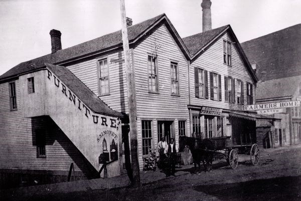 Photo from about 1880 of two-story Simonet Furniture Store building in Stillwater
