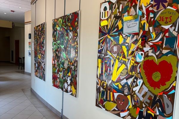 Large, colorful collage murals made by members of Valley Friendship Club
