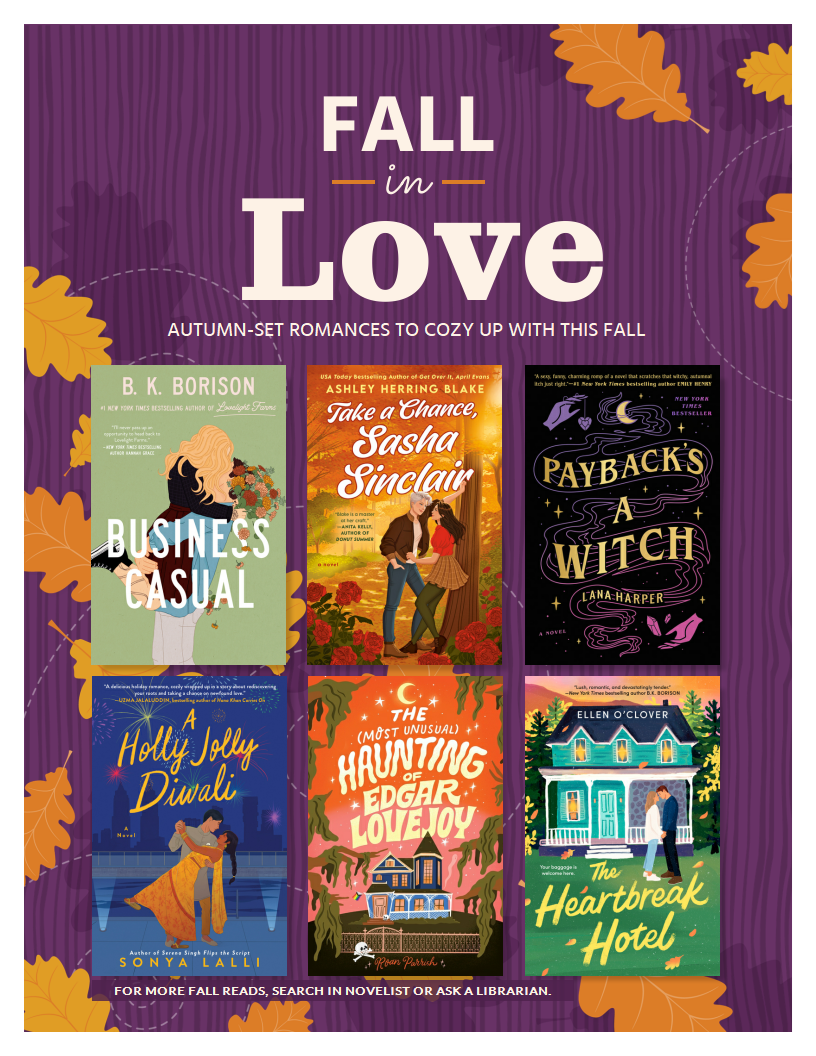 6 book covers of fall-themed romances with header Fall in Love