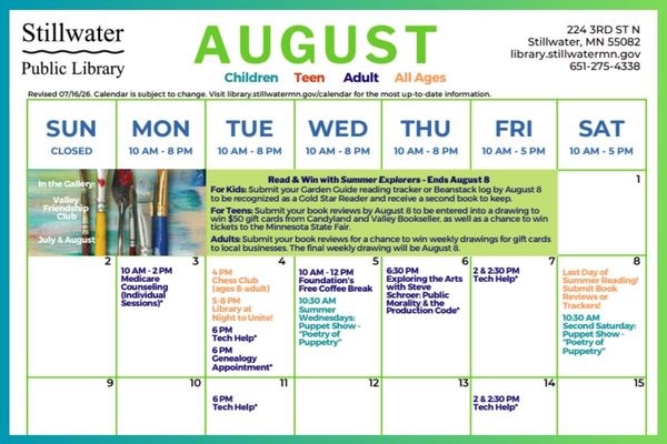 August 1-16 Calendar of Events