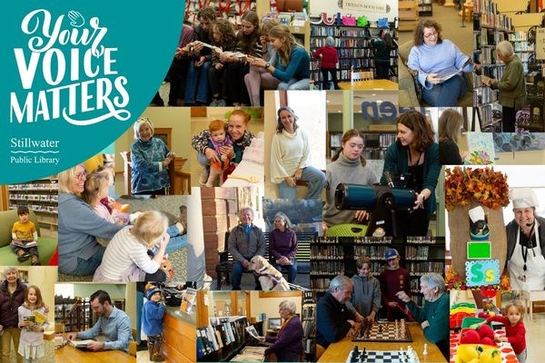 Photo Collage of patrons of all ages using library