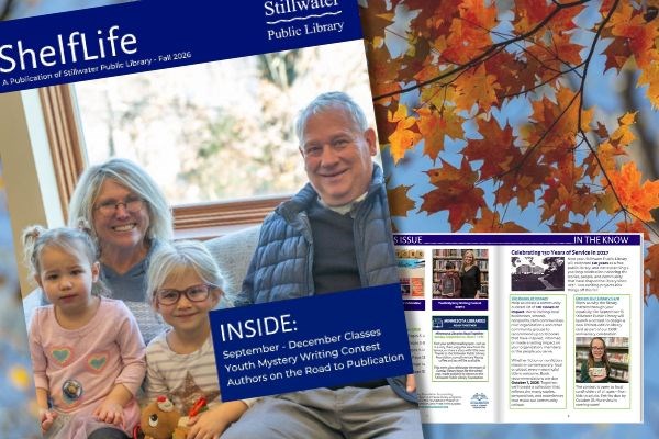 Cover of Fall 2026 ShelfLife Catalog featuring grandparents with two grandchildren sitting on couch in library