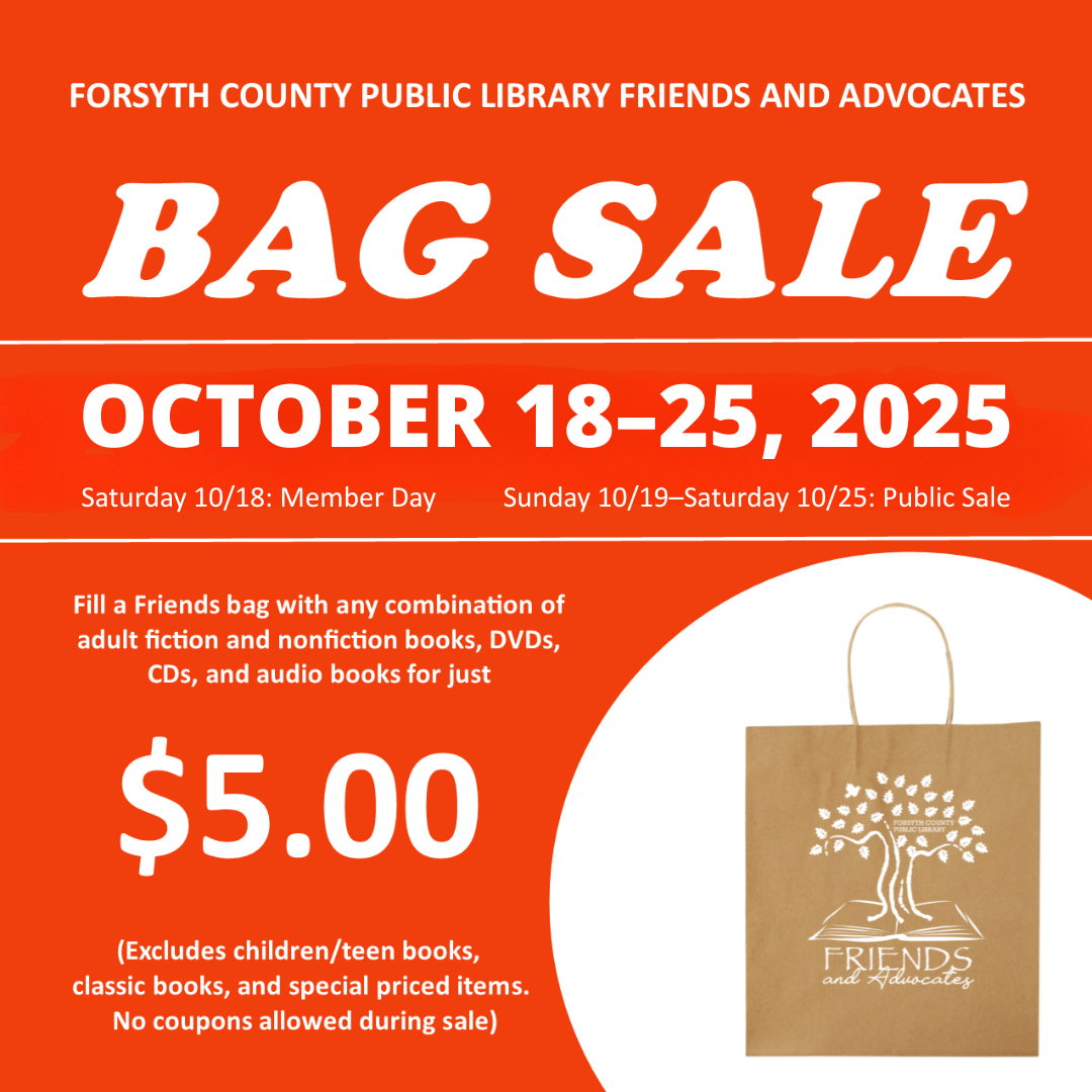 Don't miss the FCPL Friends and Advocates annual BAG SALE, October 18-25, at every FCPL Friends Bookstore. 