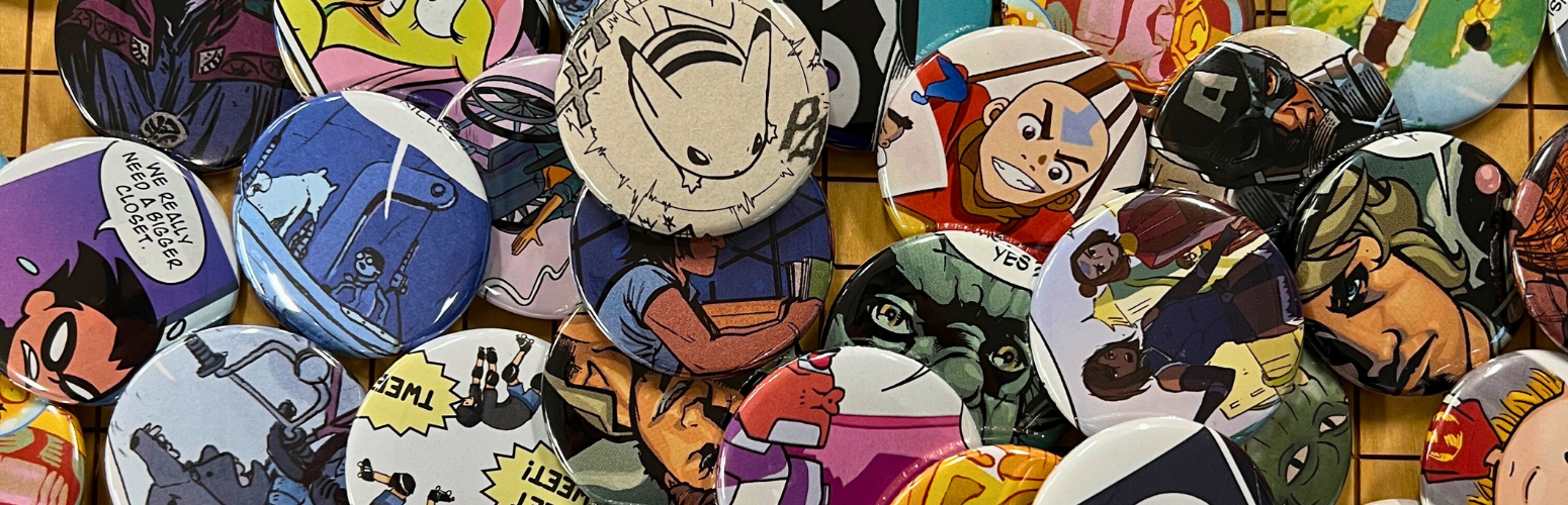 Buttons featuring comics