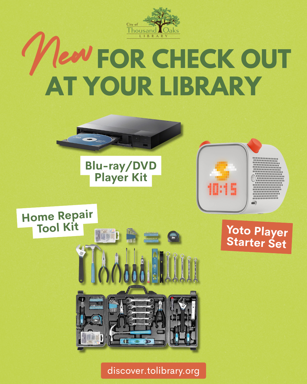 New for Checkout: Home Tool Kits, Blu-ray Players, & Yoto Player