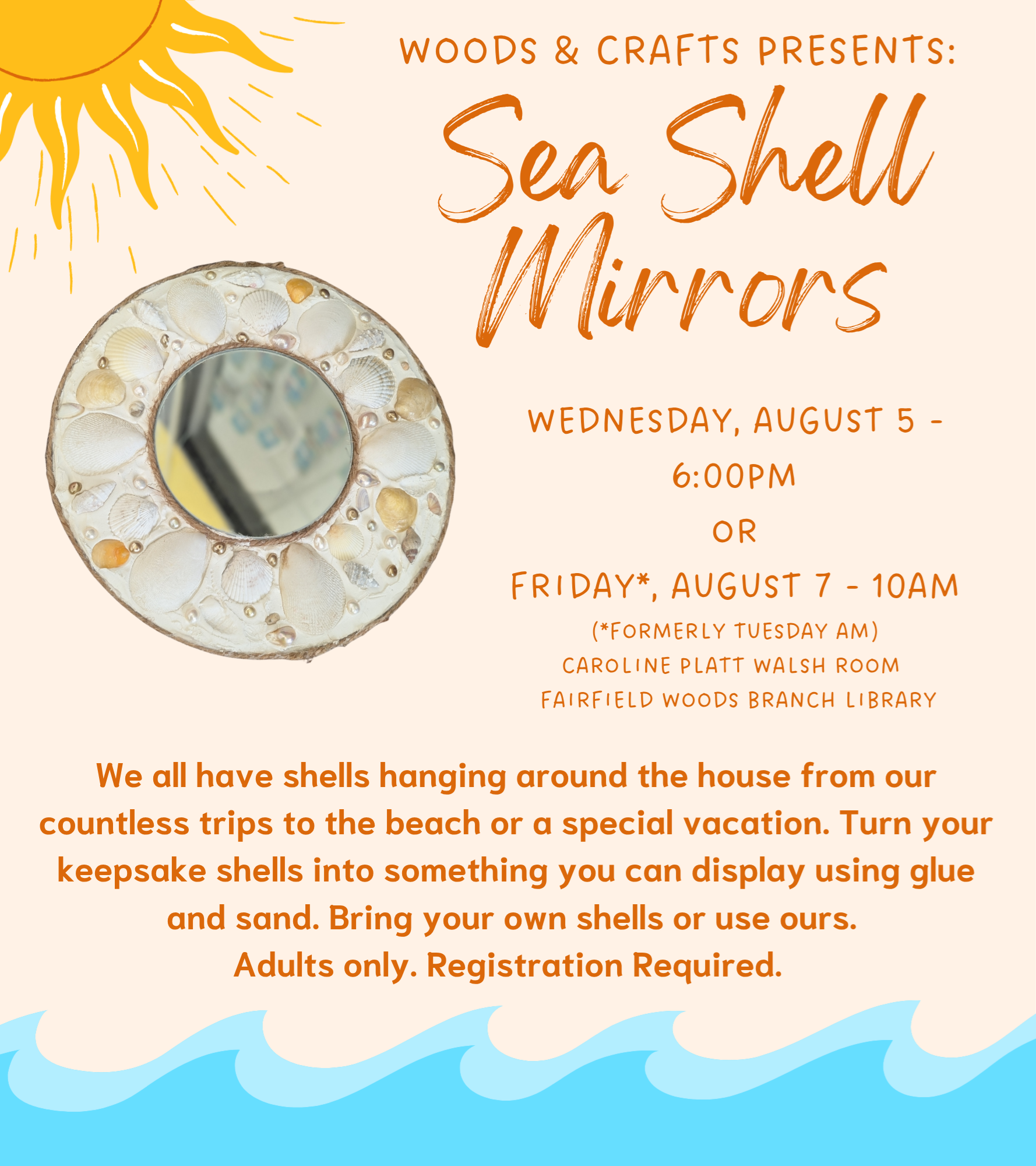 seashell mirror. clicking this image will open a link to register for a program making a seashell mirror.