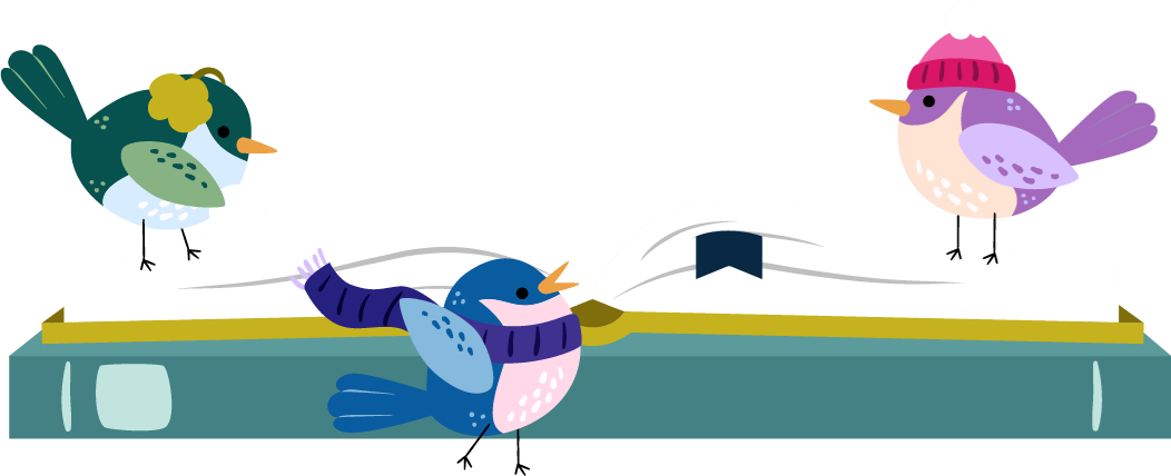 Icons - Winter Birds on Books - Green