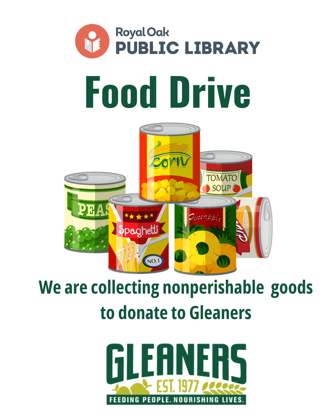 cans of food. we are collecting non-perishable goods to donate to gleaners