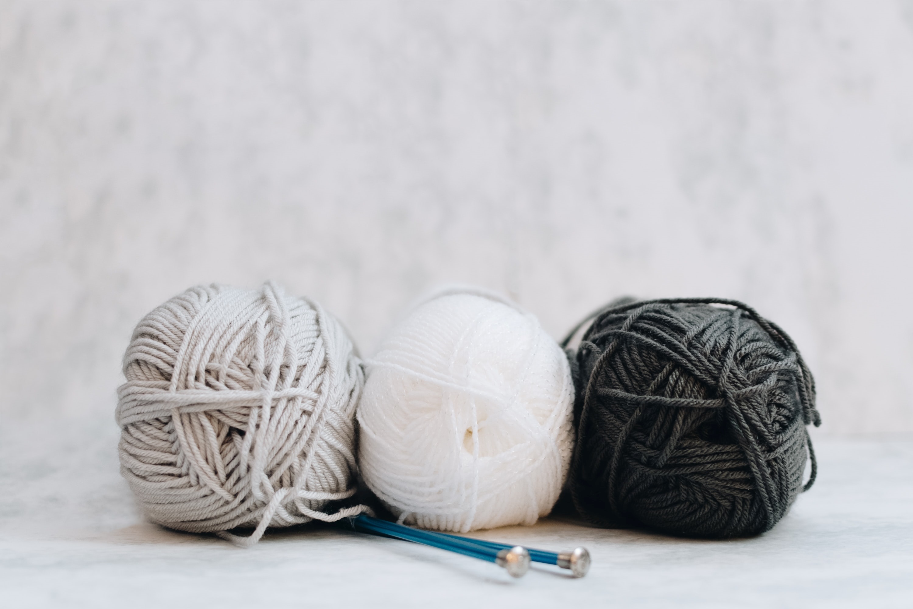 Yarn Balls on Gray Blank Background