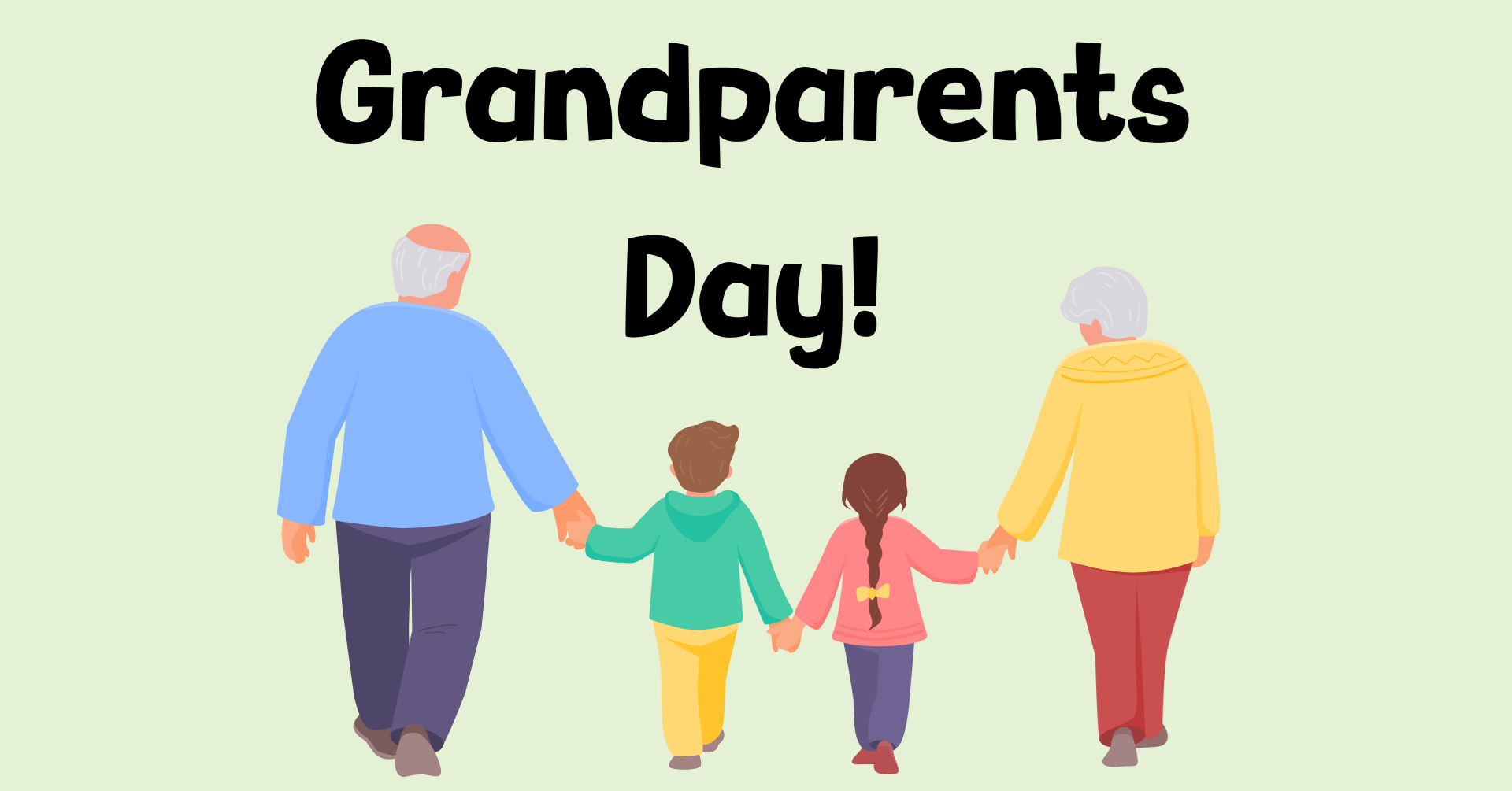 Grandparents walking with grandchildren.