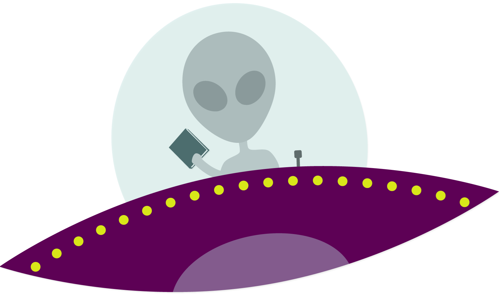 Icons - Alien in UFO with a Book - Purple
