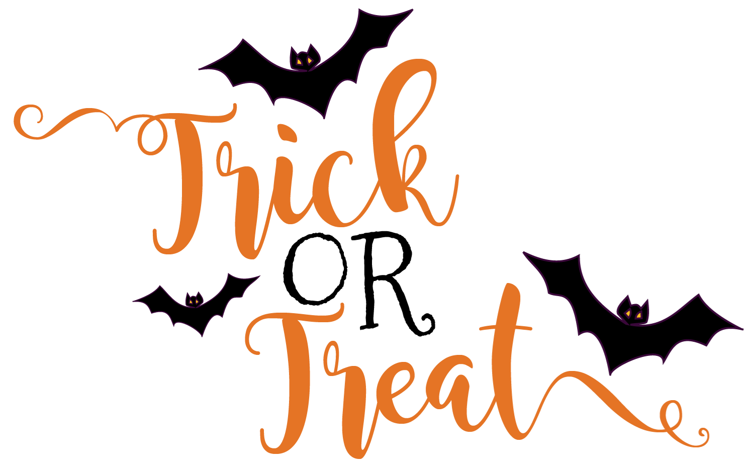 icons - halloween trick or treat words text bats - orange black