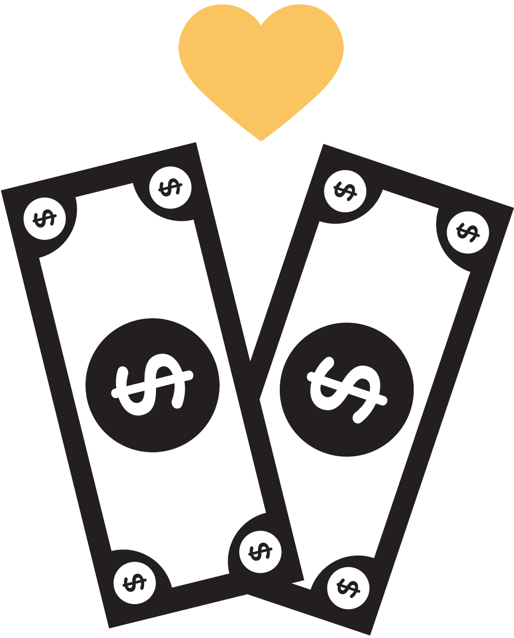 Icons - Dollar Bills with Heart - Black Yellow