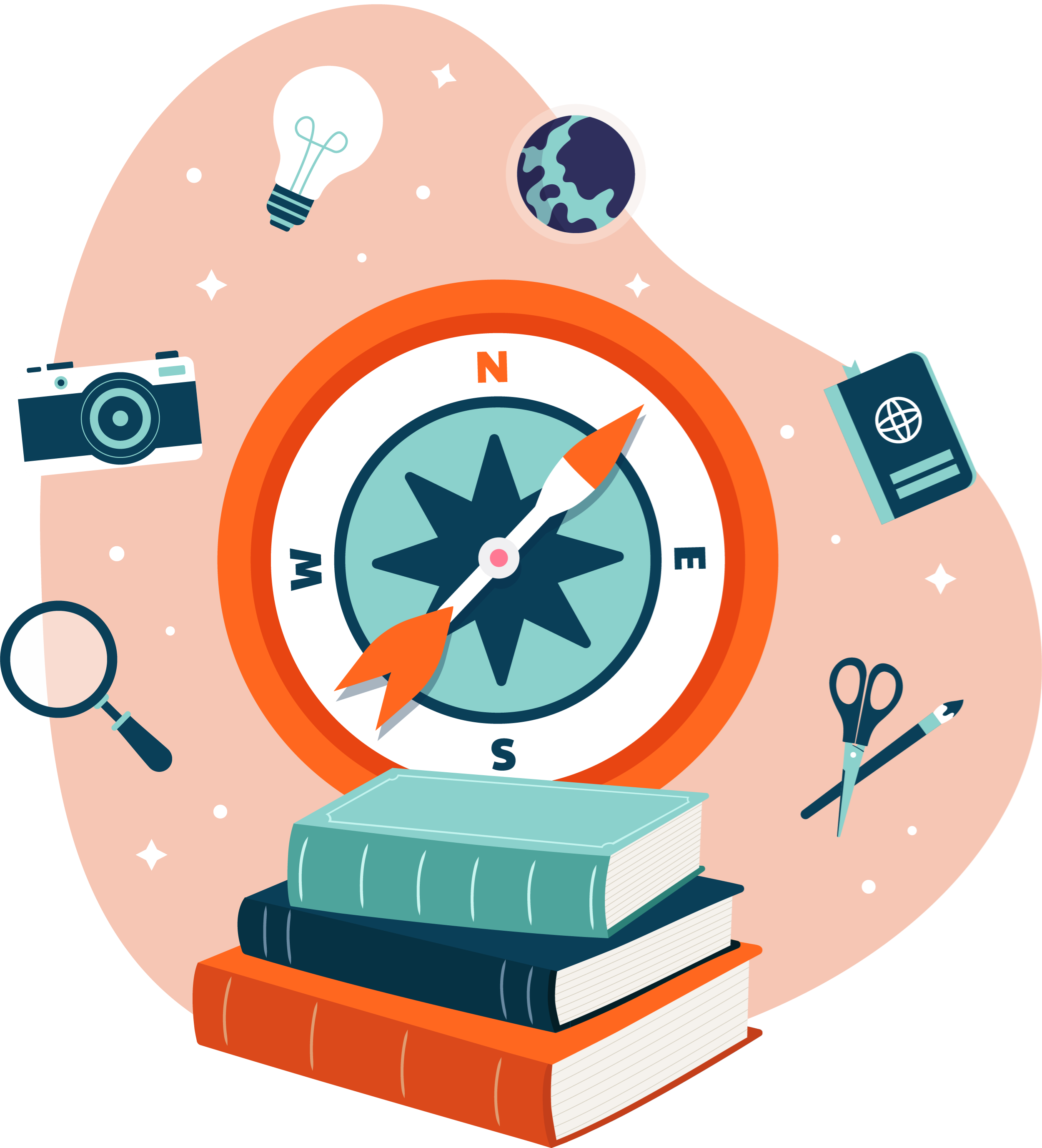 Icons - Compass and Books - Orange