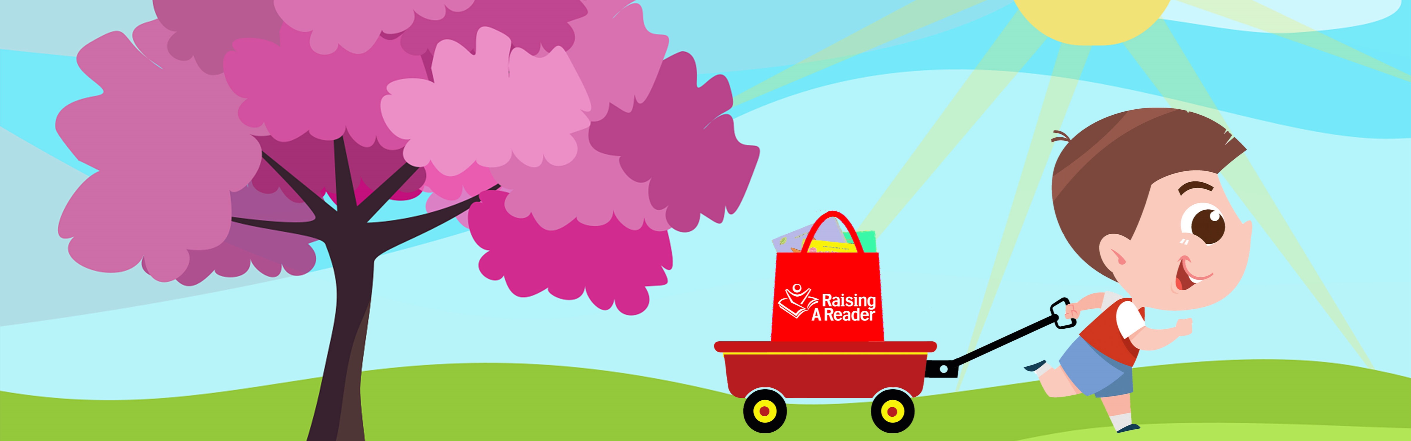 Cartoon boy pulling a wagon