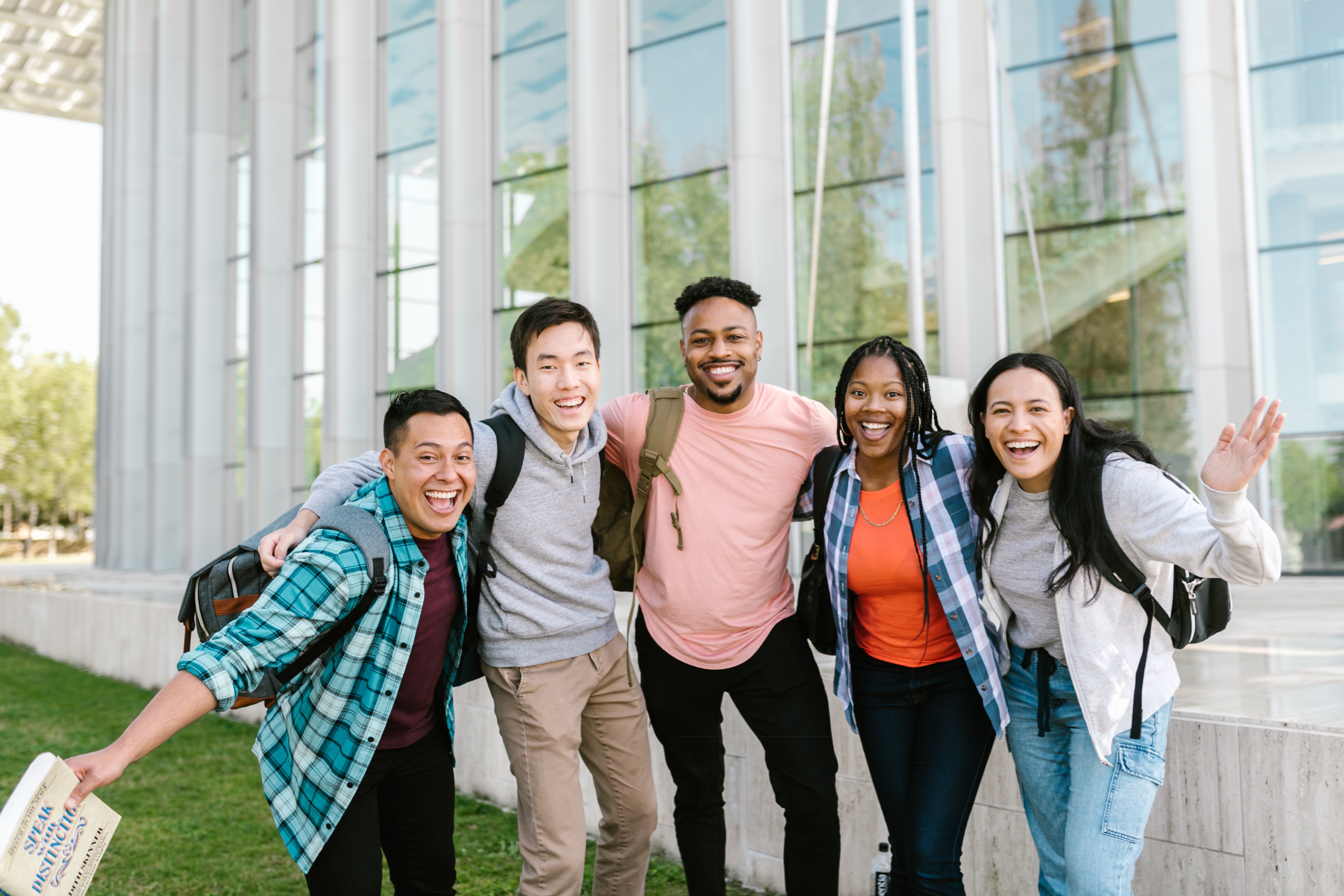 Group of College Students in front of School Library