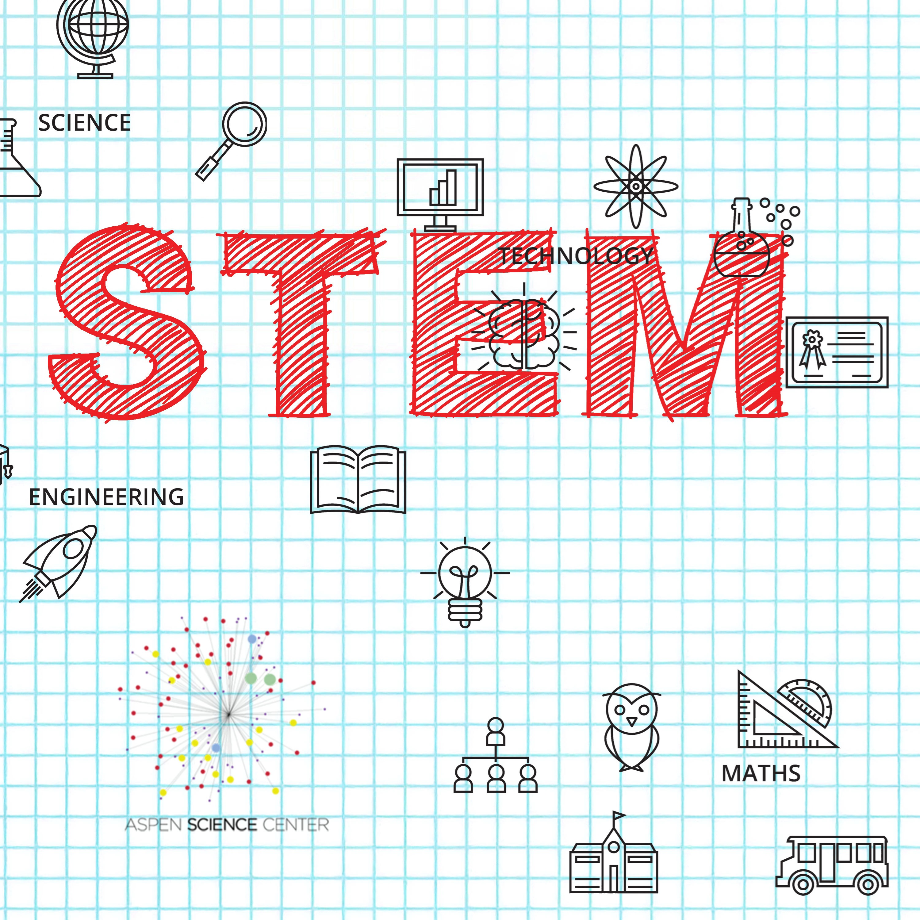 STEM icons on graph paper . 