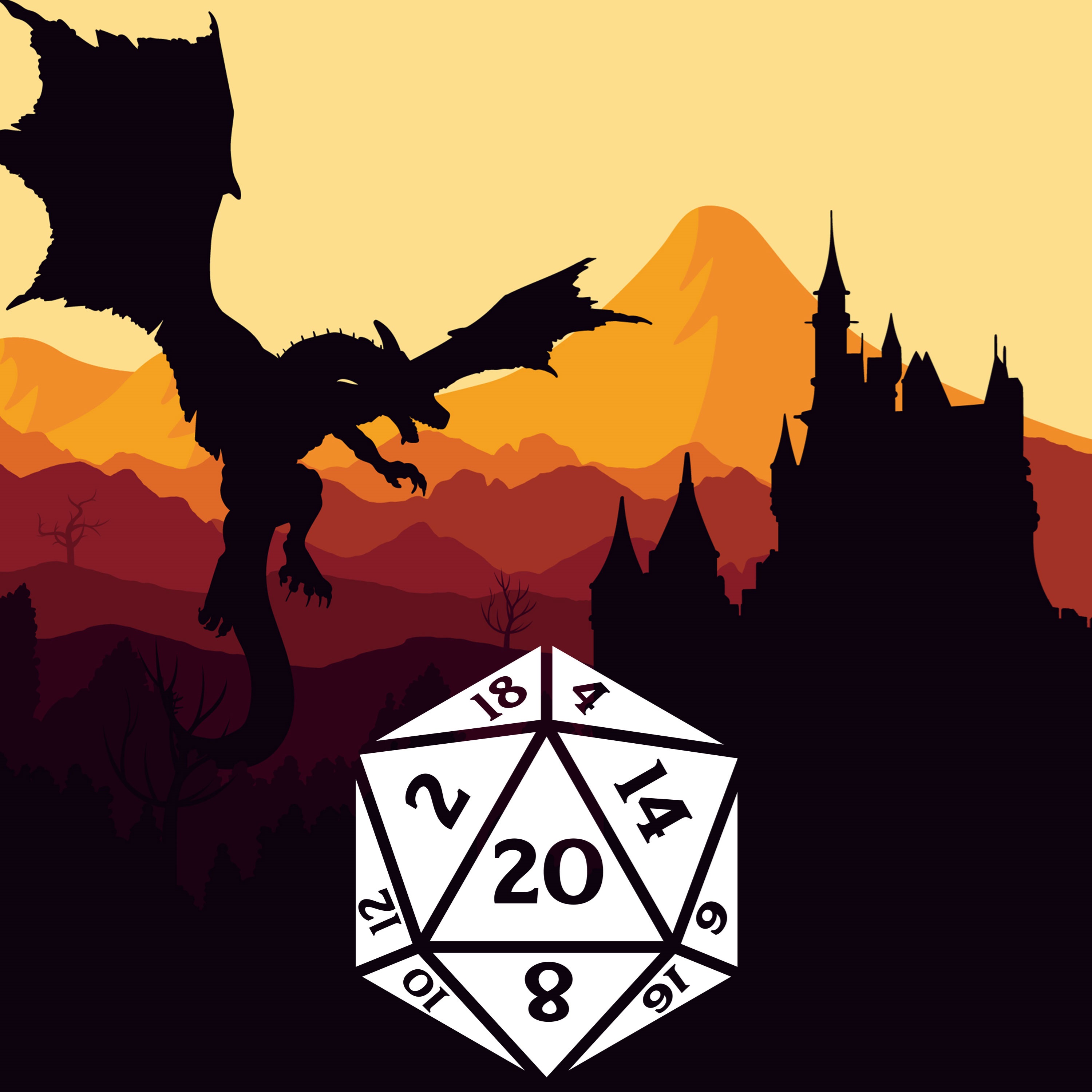 dragon silhouette flying towards castle 