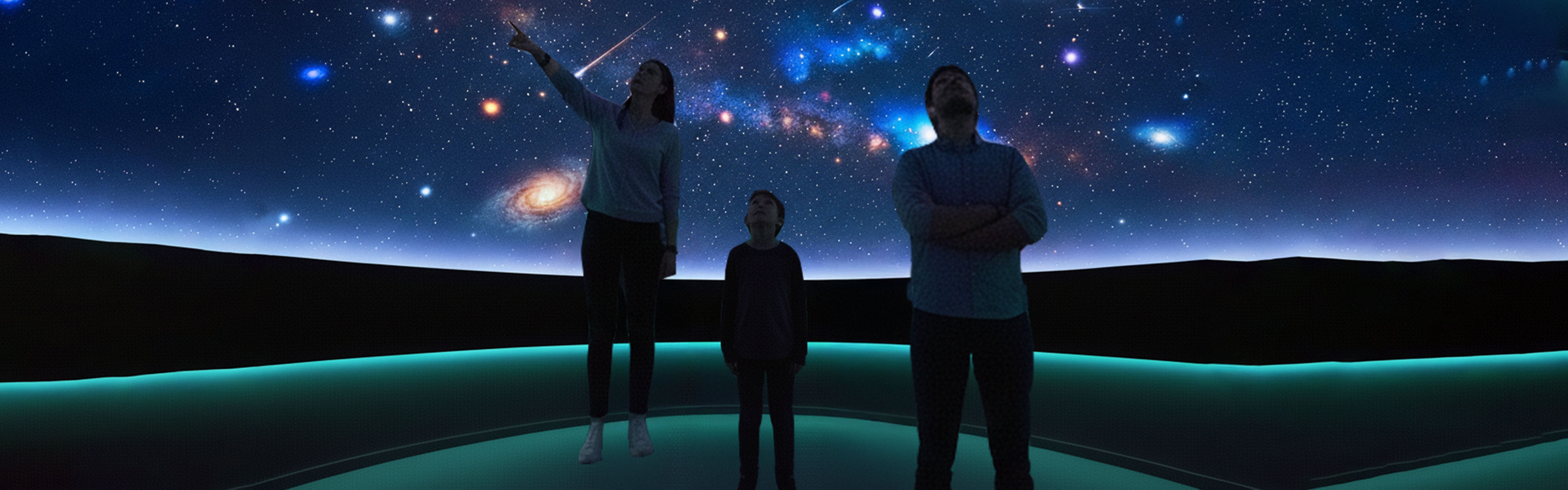 family looking uo at stars 