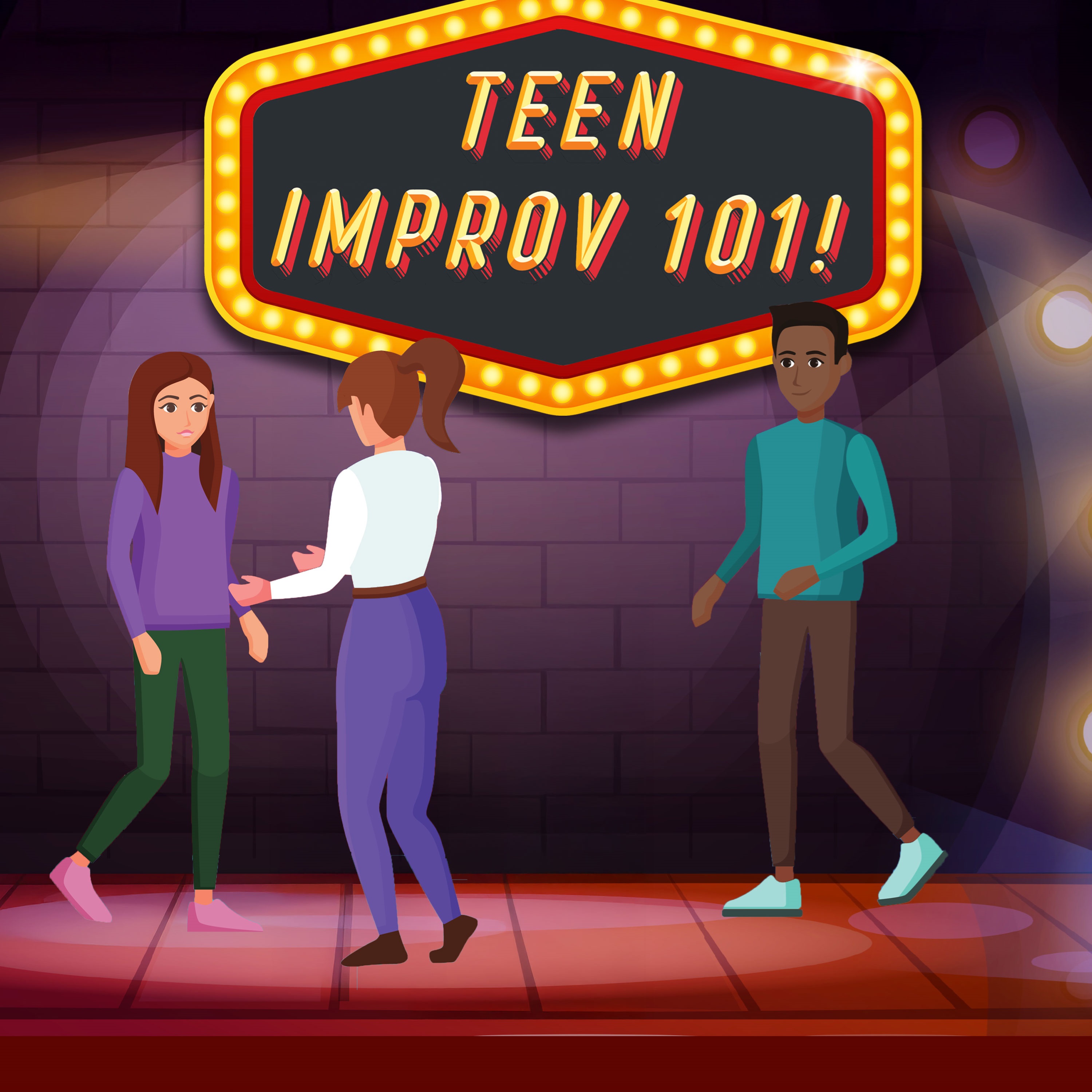 cartoon teens on a stage 