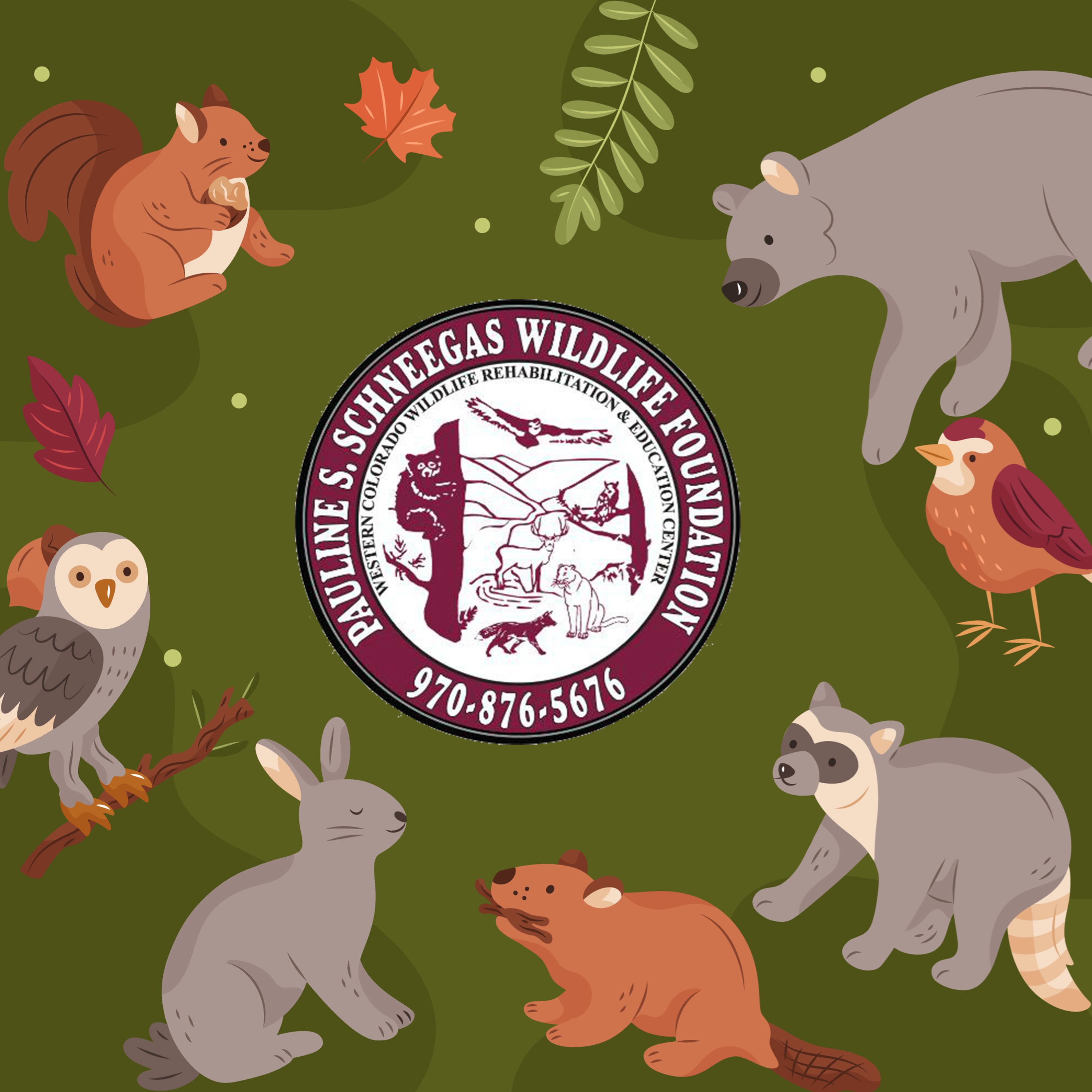 Cartoon animals and the PSS Wildlife logo