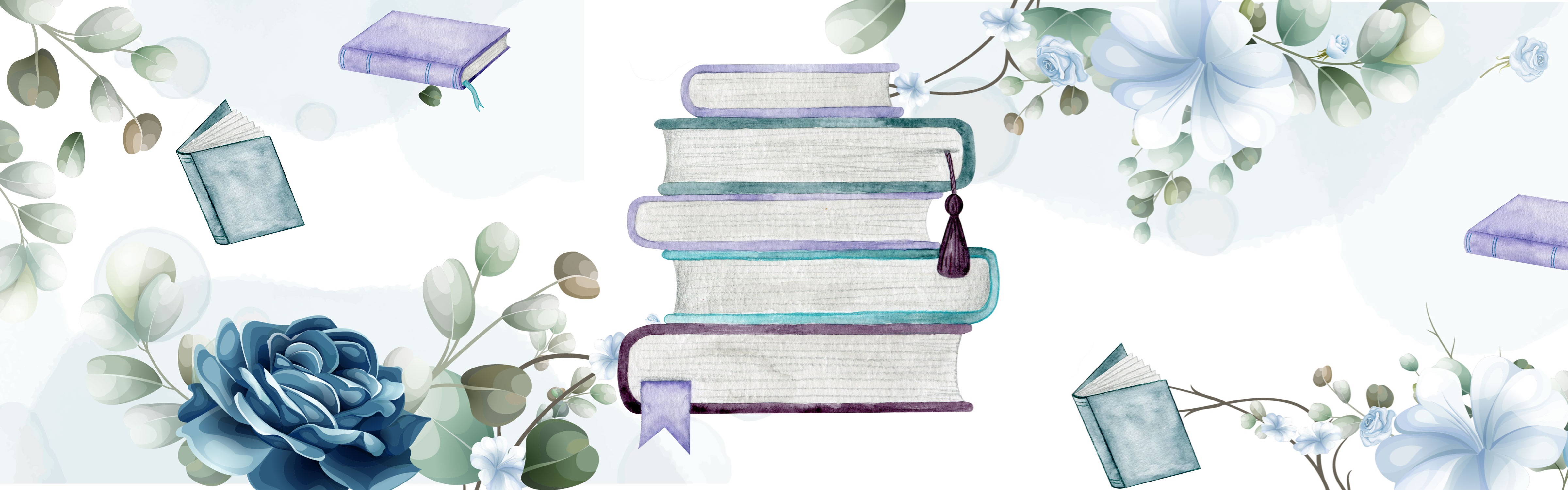 watercolor inspired flowers and books