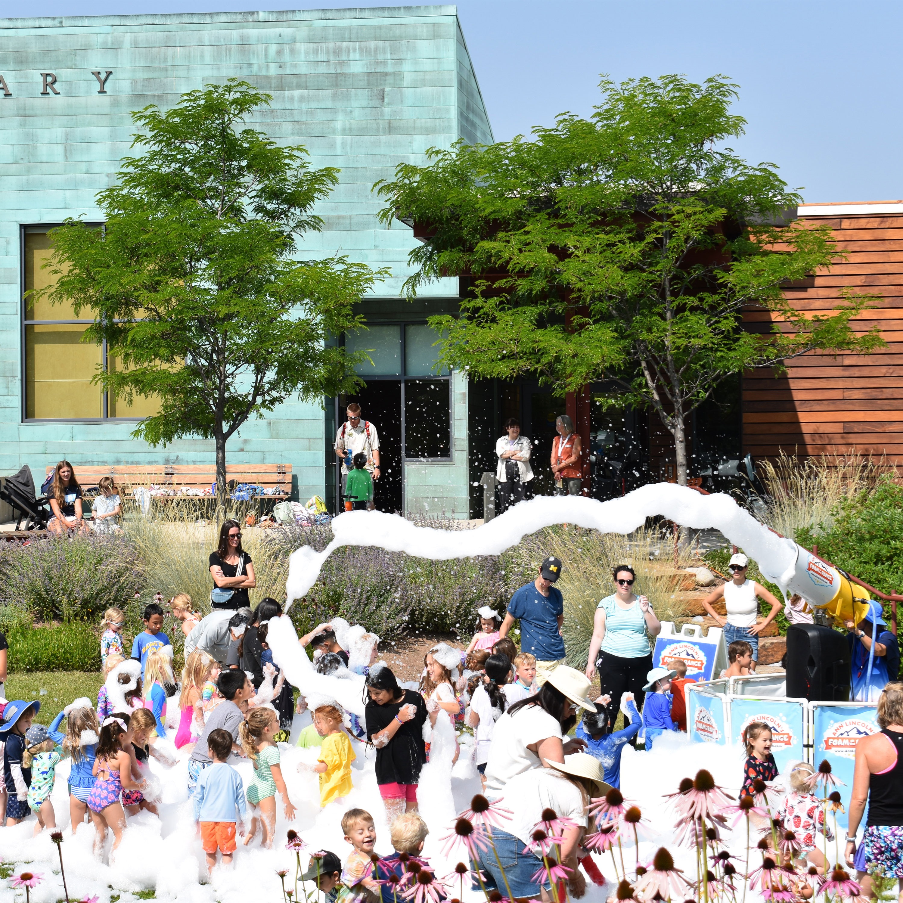 Foam party on the library lawn