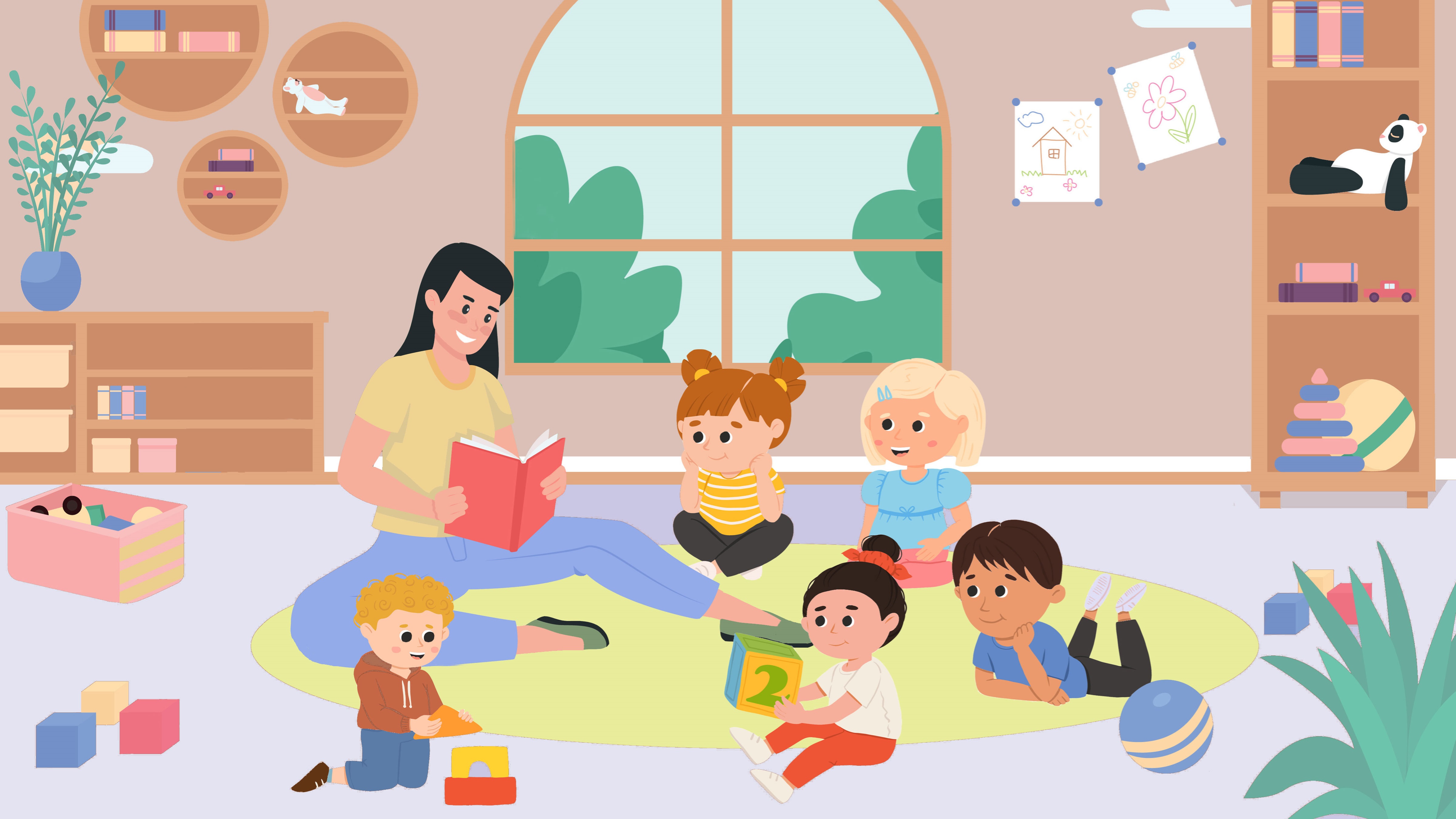 Children listening to a story while playing 