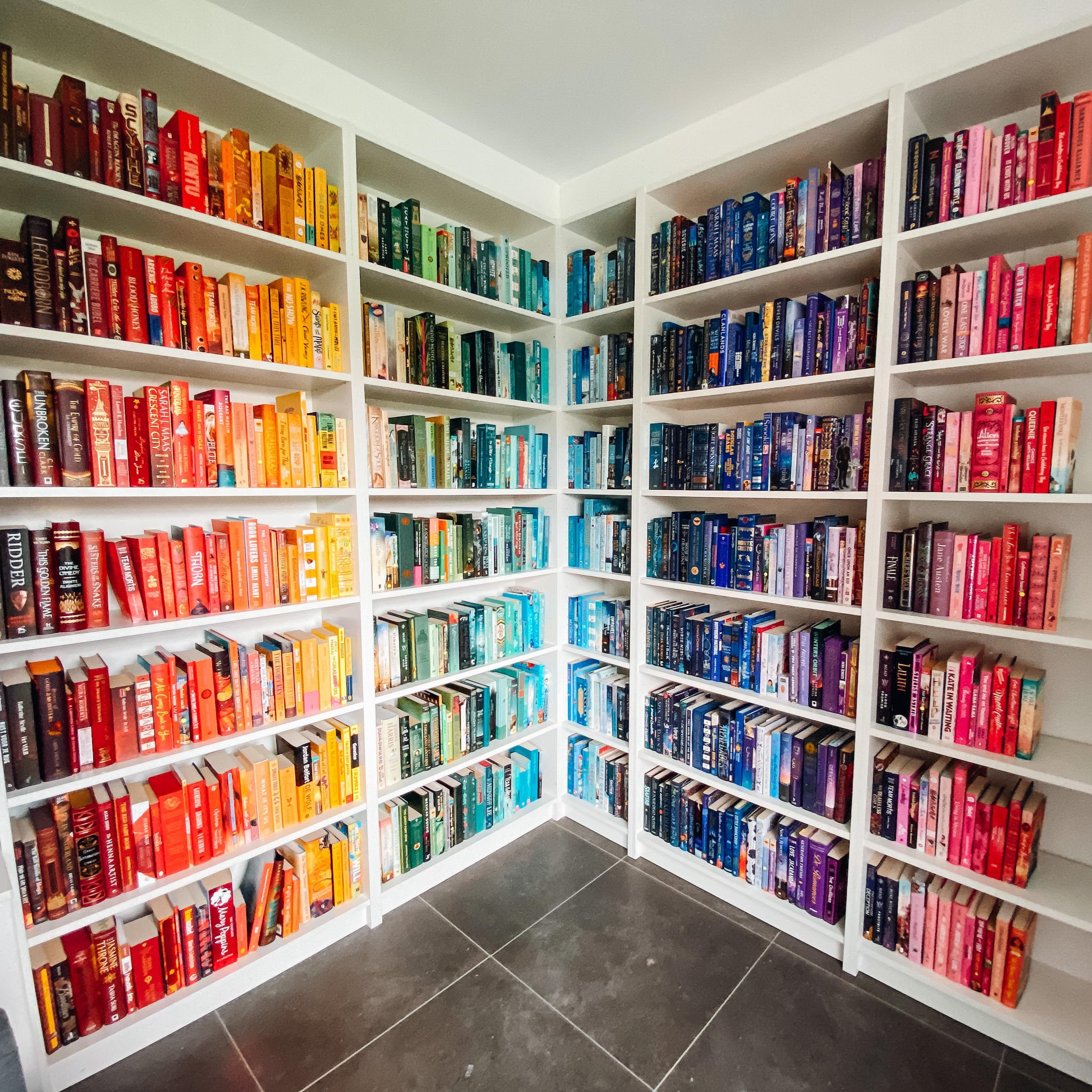 Rainbow color ordered book shelf