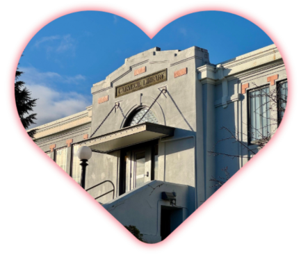 Heart shaped picture of white library building