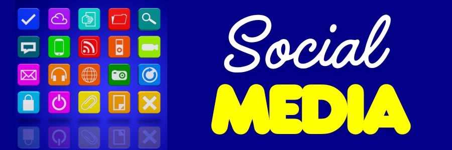 Image of phone apps and text saying "social media"