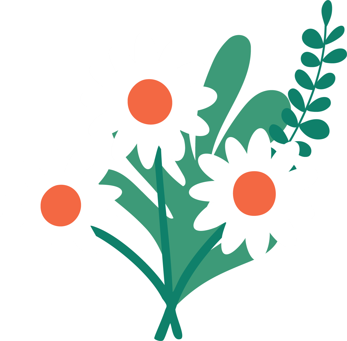 Icons - Bouquet of Flowers and Stems - White Orange Green