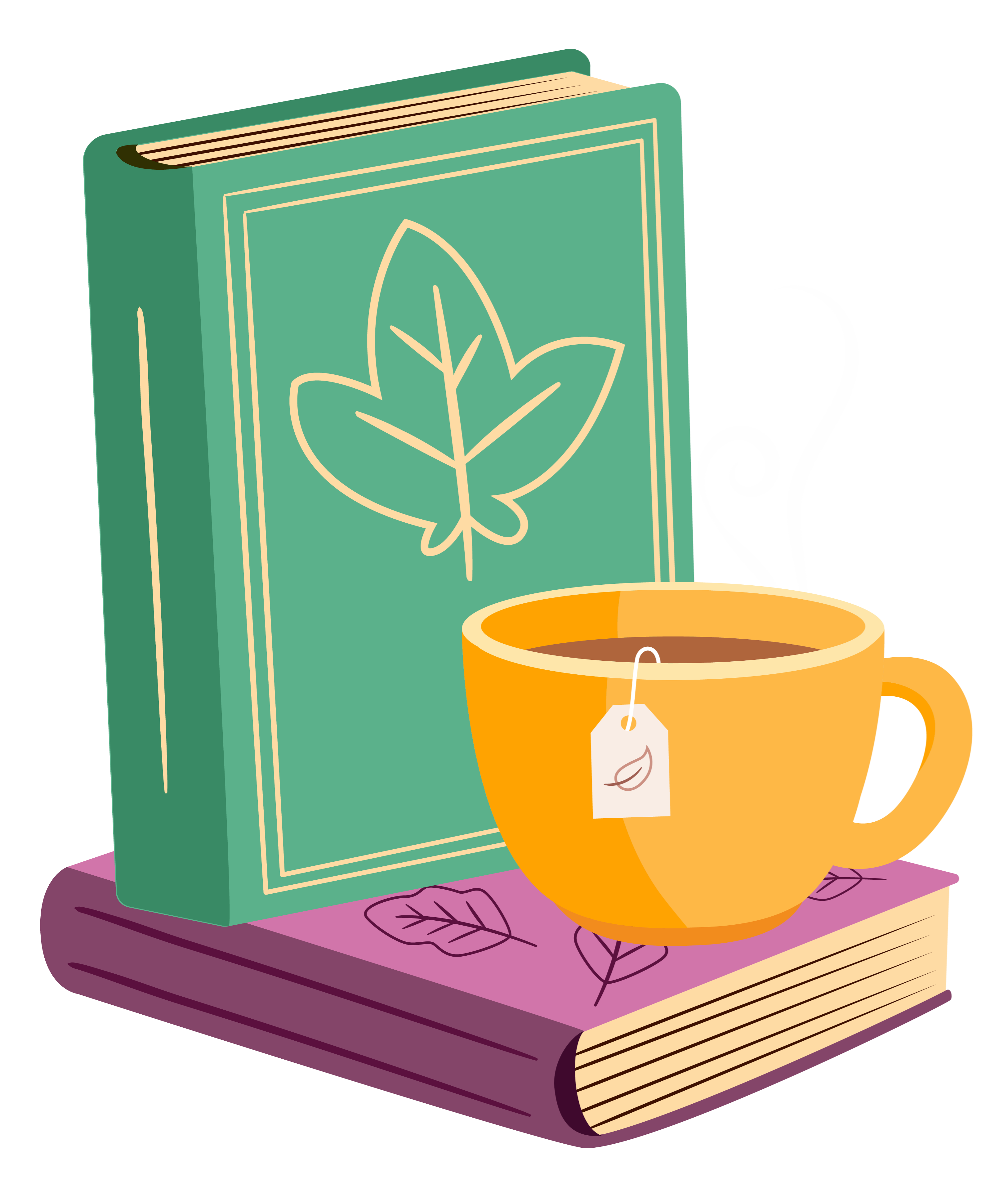 Icons - Books and Tea - Green Pink Yellow