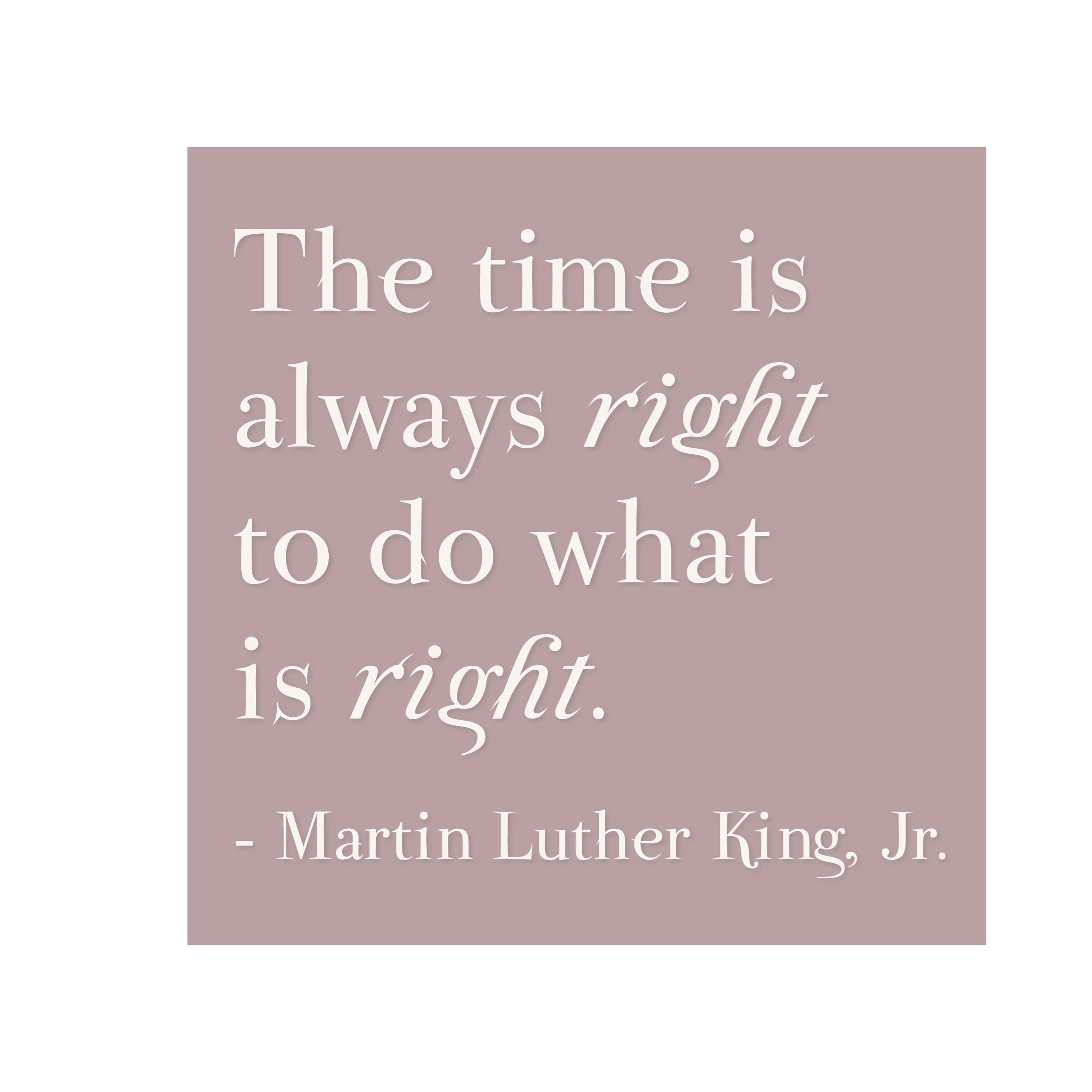 A graphic that quotes Martin Luther King Jr. "the time is always right to do what is right. "