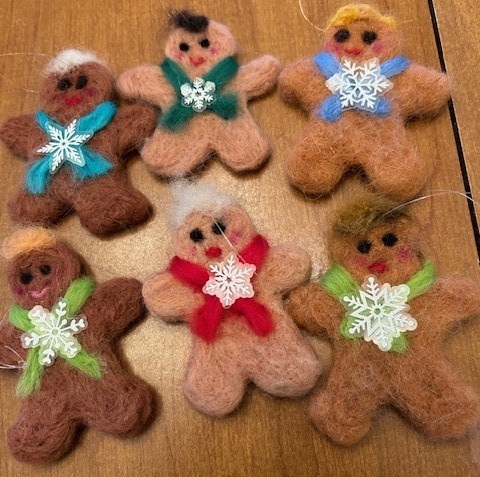 Handmade wool gingerbread ornaments