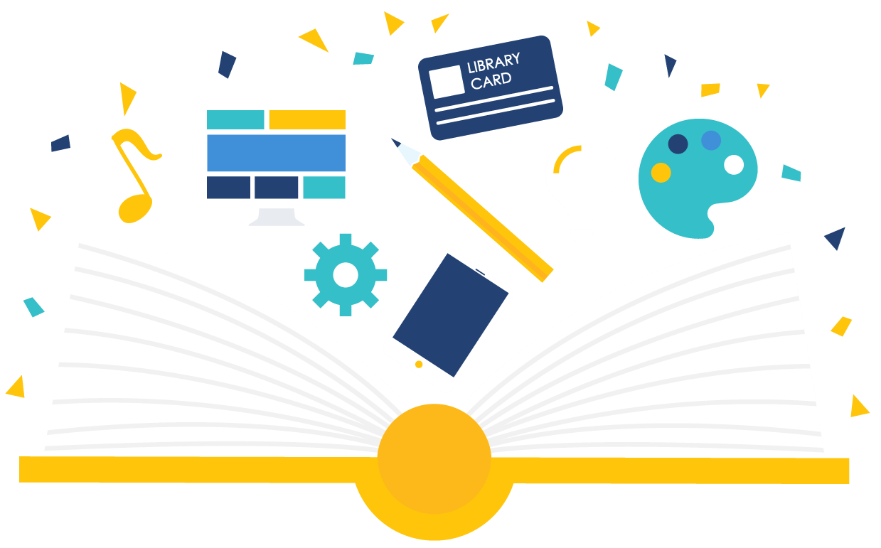 Icons - Open Book with Graphic - Orange Blue Yellow