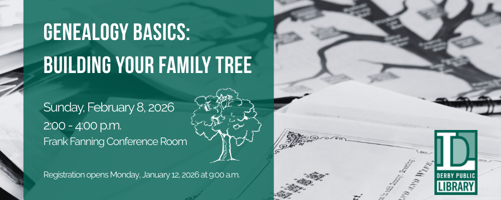 Genealogy basics class banner for the event on February 8.