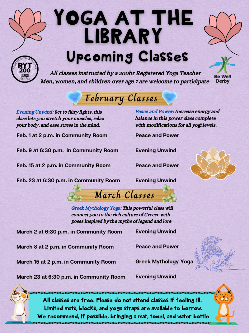 Yoga classes for February and March