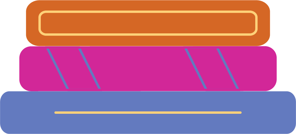 Stack of Orange Pink and Purple Books