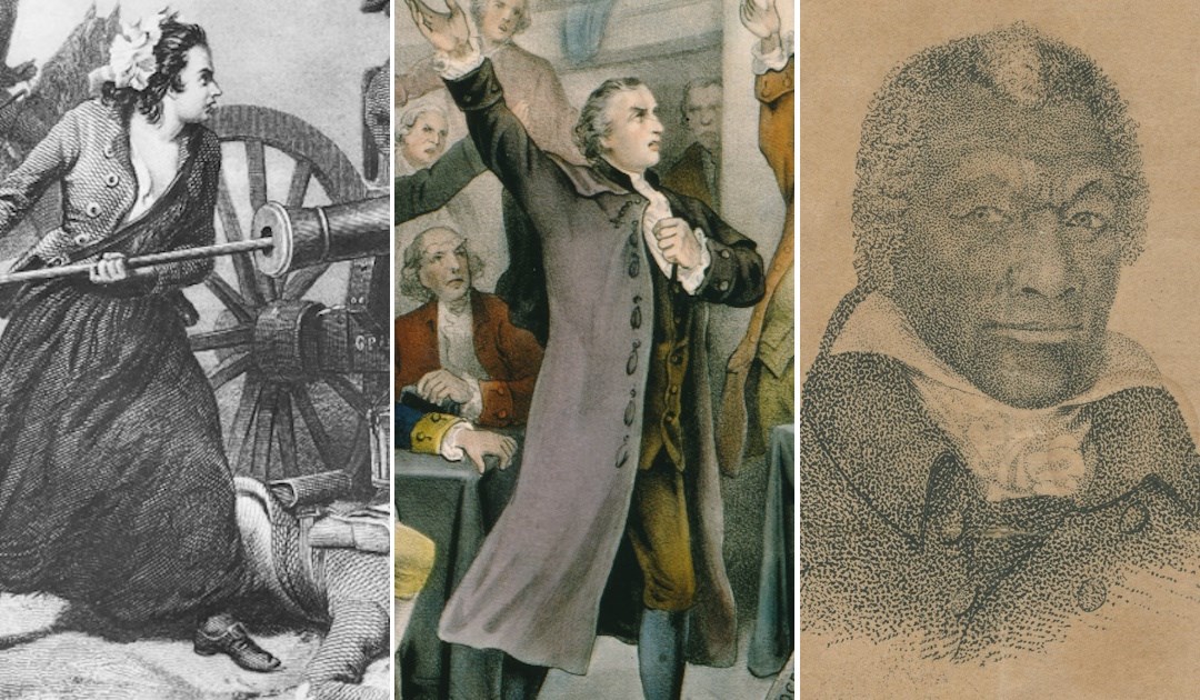 a woman swabbing a cannon, an orator making a speech, a portrait of an african american man in formal clothes 