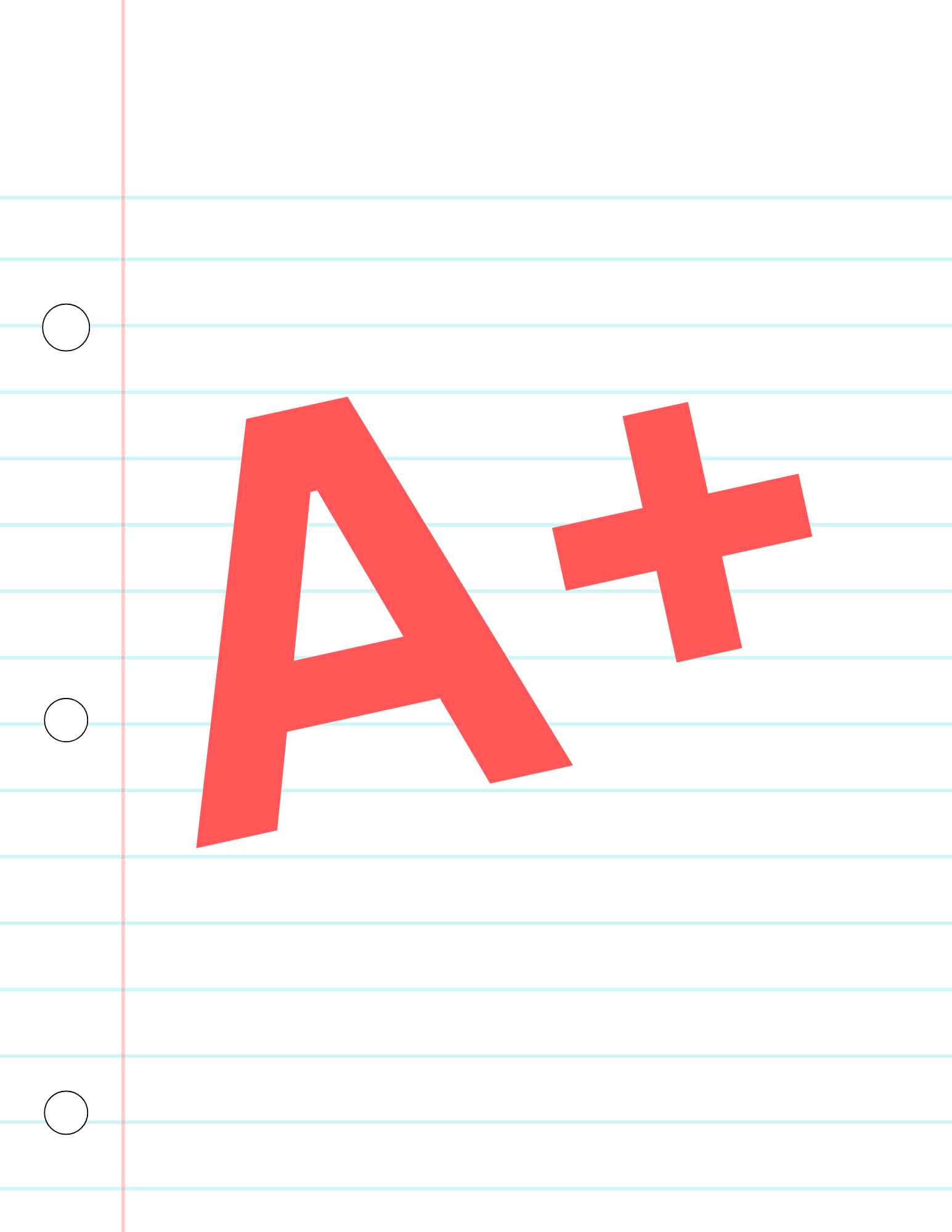 Red A+ on ruled notepaper