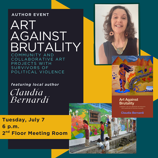 Art Against Brutality poster featuring book cover image and phot of the author
