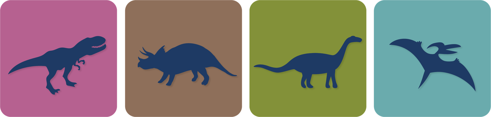 icons - dinosaurs squares silhouettes