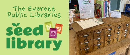 Seed Library with picture of card catalogue full of seeds.