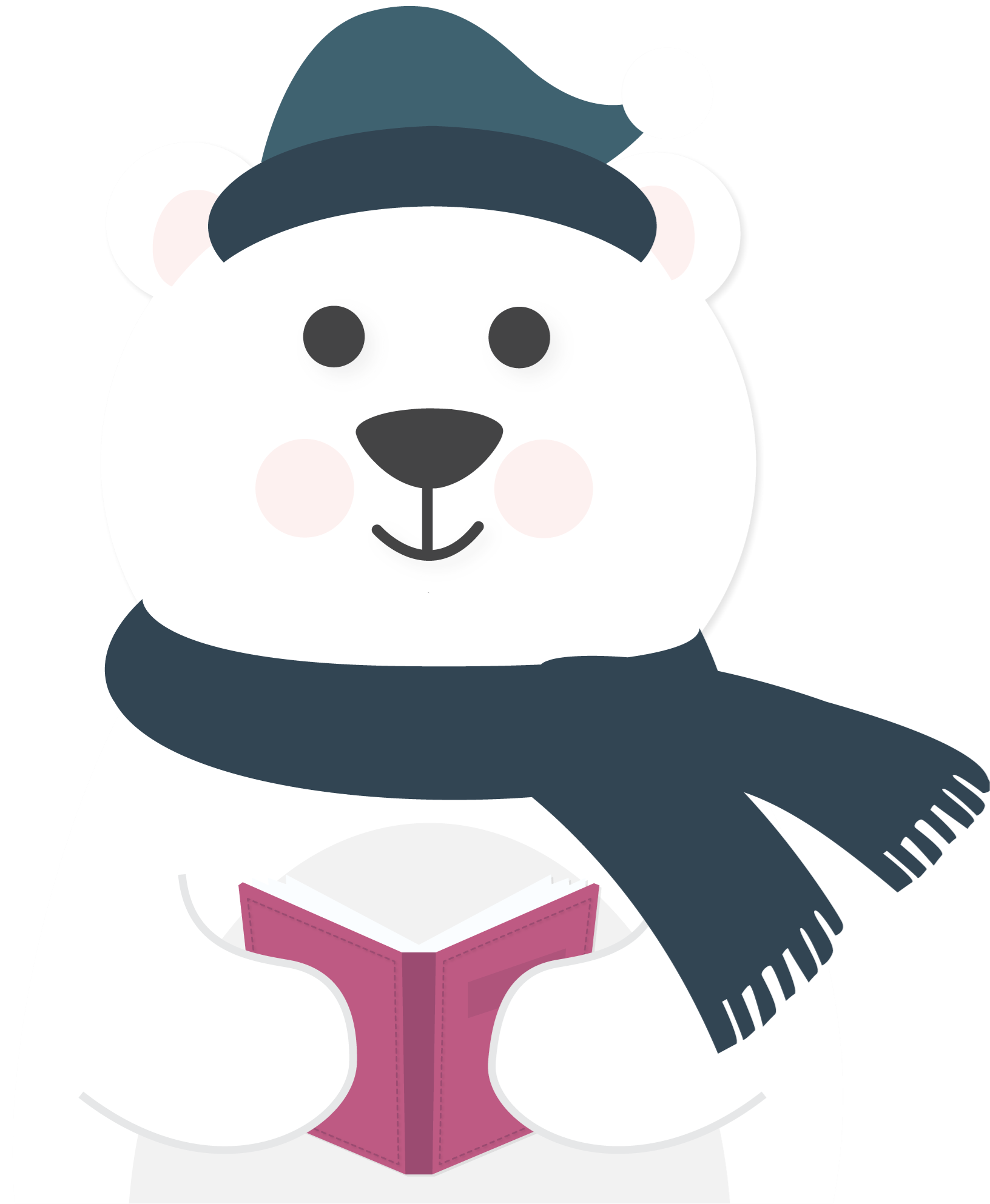 Icons - Polar Bear Holding a Book 2 - White Pink