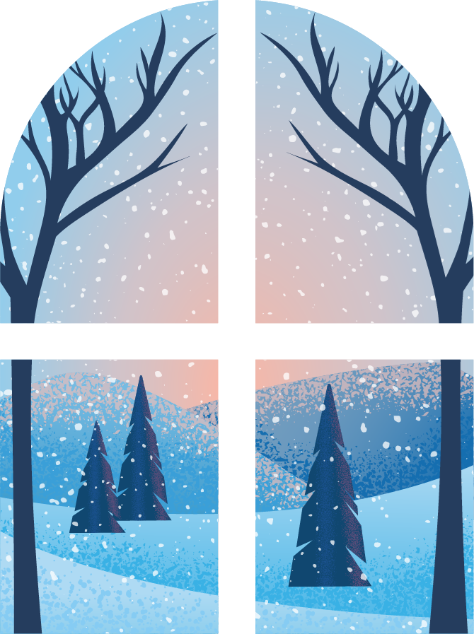 Illustration of a window with a winter scene