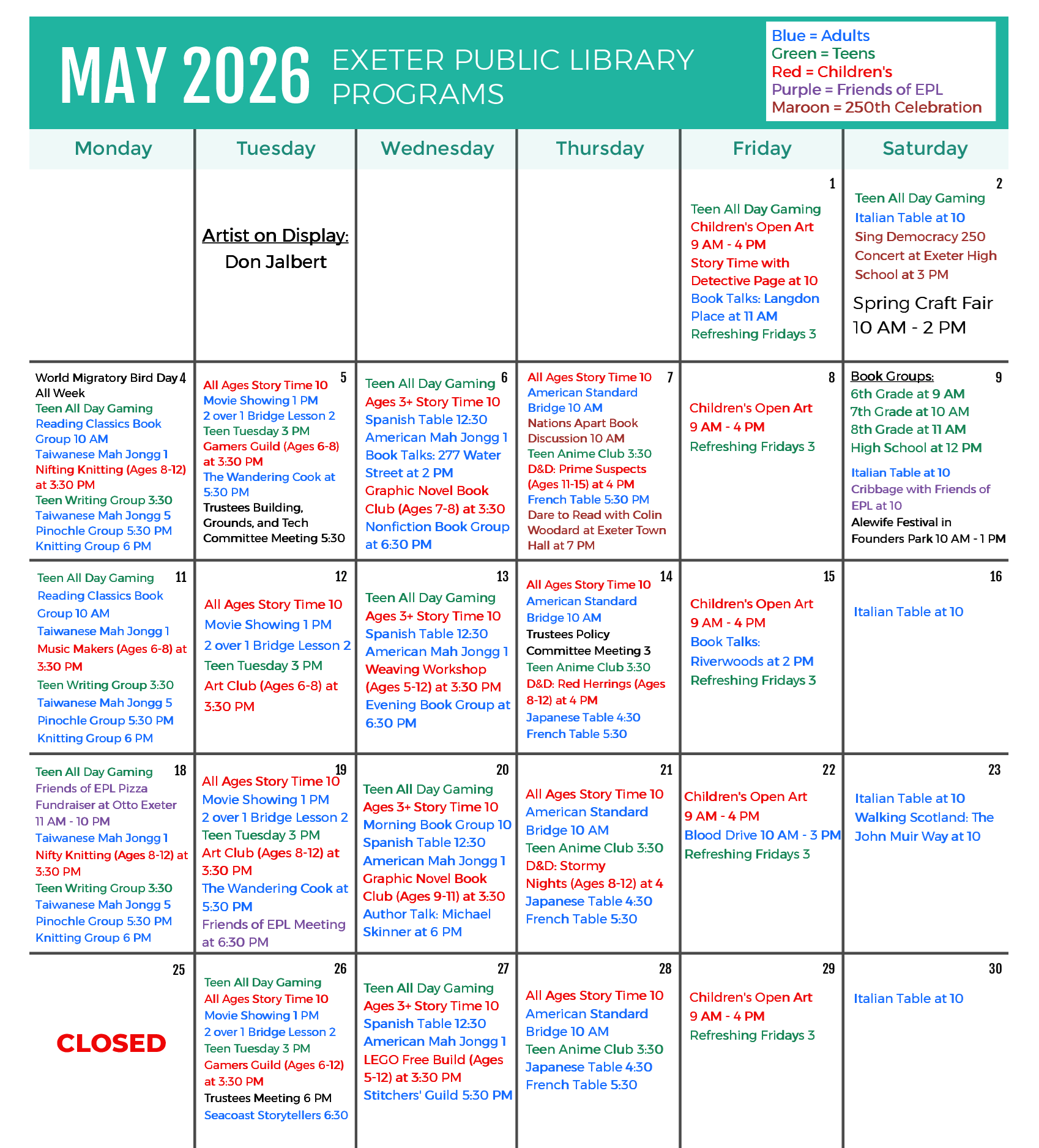 May 2026 Programs Calendar