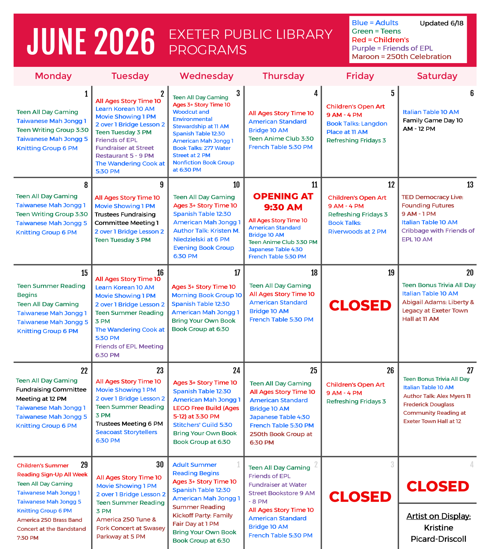 June 2026 Programs Calendar