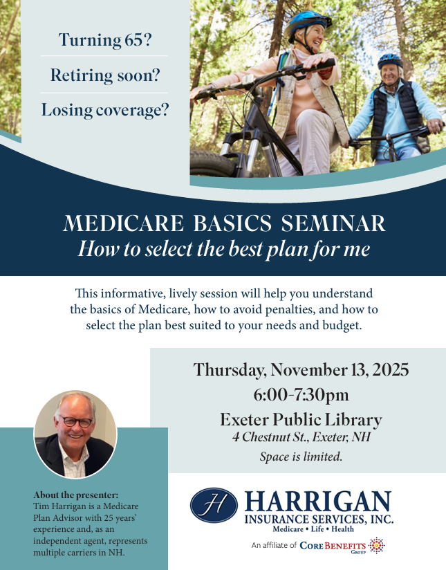 Medicare Basics Seminar on Thursday, November 13 at 6 PM.