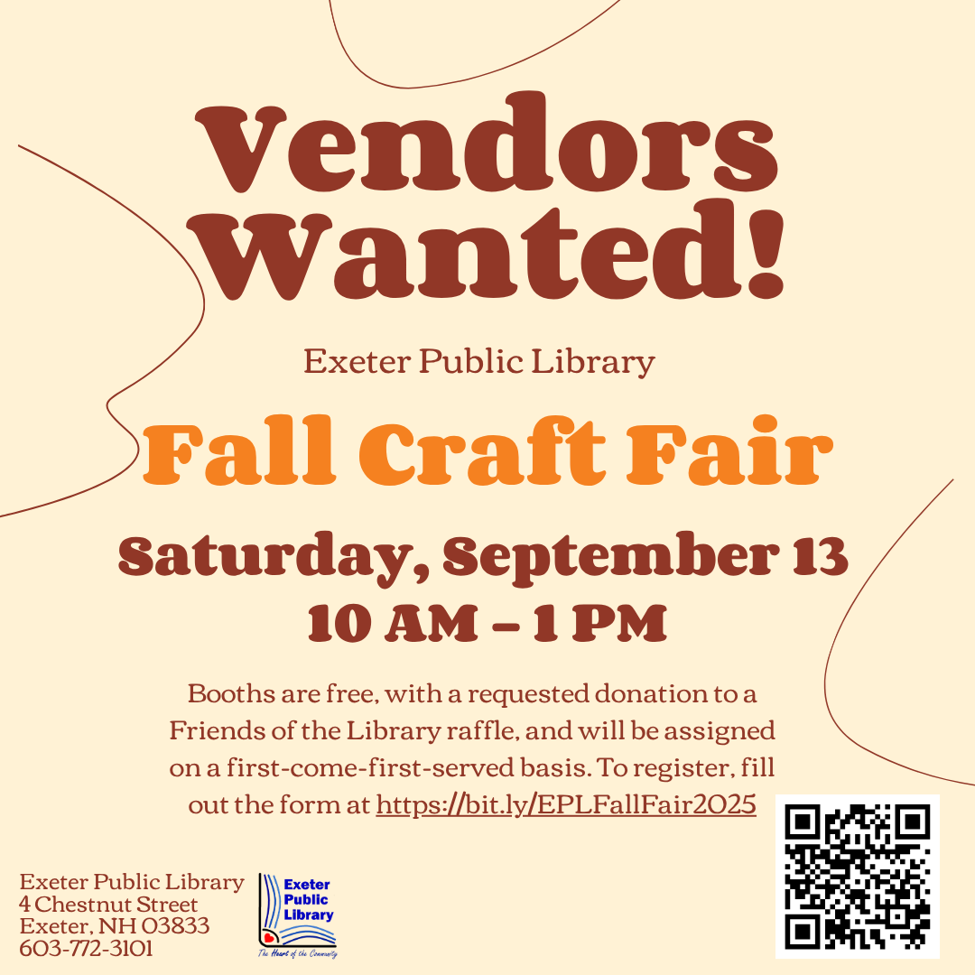 Vendors wanted for the Fall Craft Fair on Saturday, September 13 at 10 AM - 1 PM. Vendors wanted for the Fall Craft Fair on Saturday, September 13 at 10 AM - 1 PM.